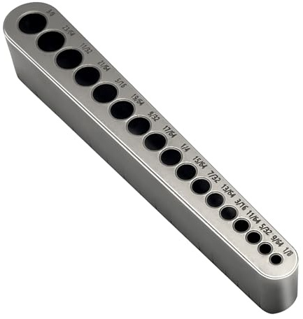 STD1000DGNP Drill Guide for Straight Holes, 17 Drill Sizes, from 1/8 to 3/8, in 1/64 Increments, Heat-Treated Steel, Drill Jig Block, Drill Bit Guide, Lifetime Free Replacement
