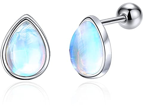 JSGEMSLEE Tropfenförmiger Mondstein Ohrringe Hypoallergene Silber 925 für Damen - Schraubverschluss Kleine Tragus Knorpel Ohrstecker Mondstein Schmuck