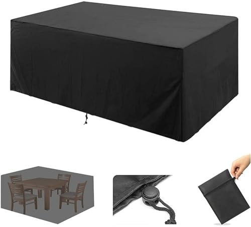 Wasserdichte Abdeckung für Gartenmöbel, 330 x 200 x 90 cm, robuste Abdeckung für Outdoor-Esstischgruppe mit 420D-Oxford-Gewebe, schützt Ihren Tisch und Stühle im Freien vor Regen und Sonnenschäden
