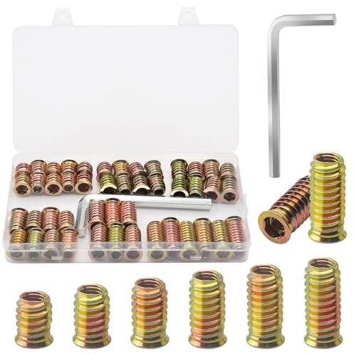 Prebarfun 46 Pièces Insert Fileté Bois, M8 x 13/15/17/20/25/30mm Écrous à Visser avec Clé Hexagonale, Hexagonale Écrous Insert Fileté en Acier au Carbone pour Meubles en Bois, Armoires