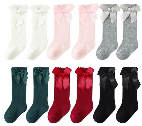 6 Pares De Medias Para Bebé, Calcetines Elásticos Suaves Para Bebé, Bonitos Calcetines Con Lazo, Calcetines Cálidos Para Niñas