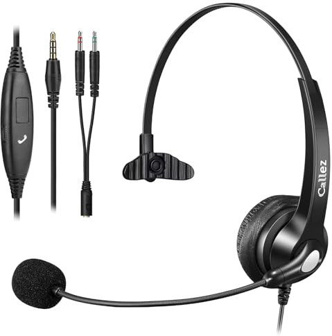 Callez Computer Headset, 3.5mm Mobile Phone Headset with Microphone Noise Cancelling, Wired Headphone for PC Laptop Tablet iPhone Android Call Center Home Office Work, In-line Controls