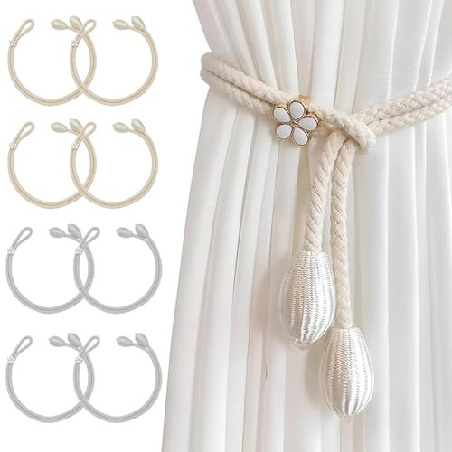 EnixwH 8 PCS Fermatenda per Tende in Cotone, Ferma Tende da Muro, Fermatende Tieback Decorativi Corda Fatta A Mano Tieback, Fermi per Tendaggi, per Camera da Letto, Soggiorno, Ufficio