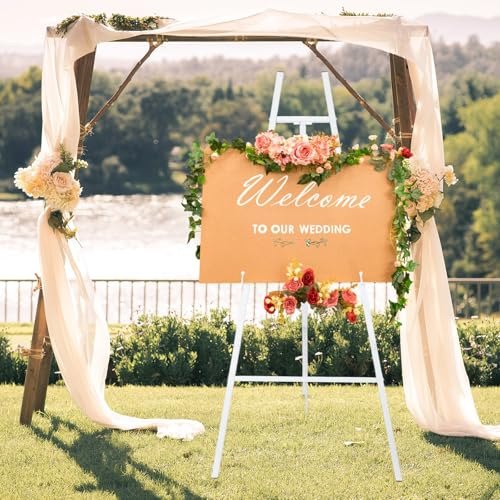 CroBlissful Staffelei für Hochzeitsschilder, Metall, 3 Etagen, verstellbar, strapazierfähig, Standfuß mit Kettenstütze für Spiegel, Willkommensschild, Babyparty, Weiß, 1 Stück