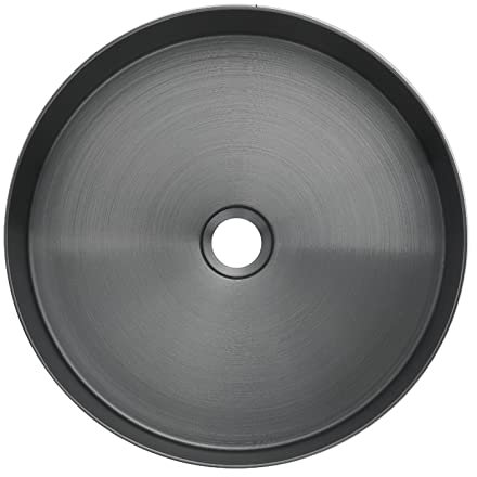 HADECOLL Lavabo De Salle De Bain en Acier Inoxydable Brossé Noir avec Bonde Escamotable, Lavabo De Comptoir en Acier Inoxydable, Lavabo Rond, Meuble-Lavabo De Salle De Bain