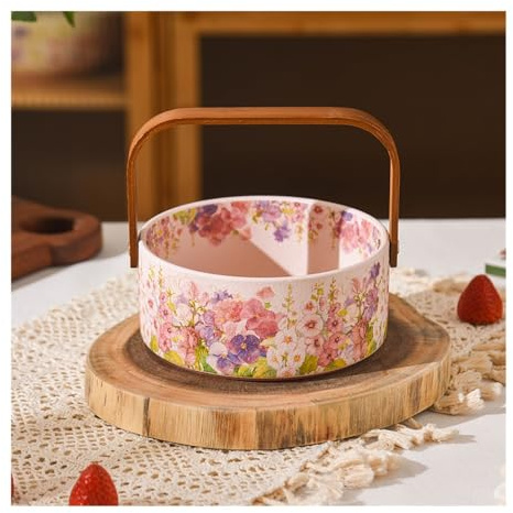 Frutta di lusso Cesto di frutta portatile Piatto di frutta di caramelle in ceramica Snack da tavolino Piatto di snack Decorazione domestica Maniglia Cesto di frutta Frutta squisita(Pink)