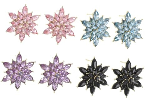 CLISPEED 4pares Pendientes de Circonita de Cristal de Pendientes con Forma de Flor de Aleación Multicapa para Novia Boda Fiesta y Graduación