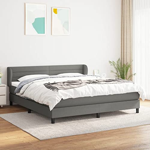 Frdhee Seniorenbett Bettgestell Bettrahmen,Boxspringbett mit Matratze Dunkelgrau 160x200 cm Stoff,Bett Für Erwachsene Jugendliche,Modern,Einfacher Aufbau,Schnelle Installation