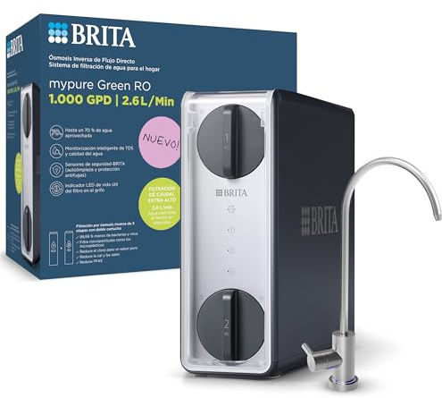 BRITA mypure RO 1000 GPD – Sistema de ósmosis inversa sin depósito bajo fregadero, alto caudal para hogares con alto consumo | Reduce cal, cloro, microplásticos y PFAS