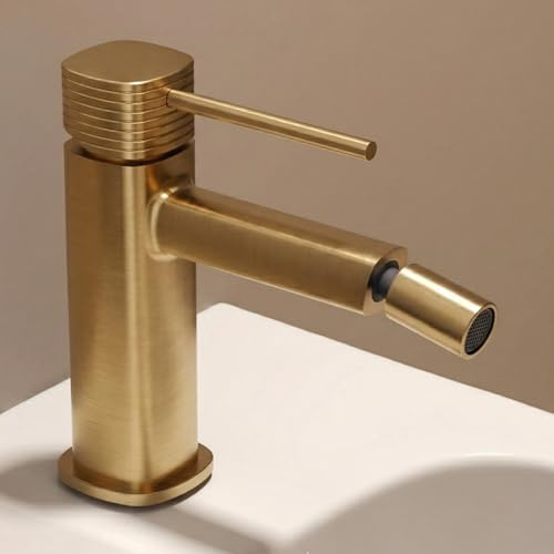 IMEX - Rubinetto Bidet Dorato | Rubinetto Monocomando Bide per Bagno Colore Oro Spazzolato, Rubinetto per Bidet con Miscelatore Acqua Calda e Fredda | Rubinetteria Bidet | Installazione Facile | Serie