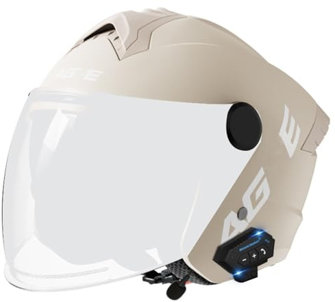 Caschi Moto Jet E Demi-Jet Bluetooth Aperto Casco Scooter Retrò Con Doppia Visiera Con Altoparlante E Microfono DOTECE Omologato Casco Mezzo Scodella Adulti Unisex G,54-62CM