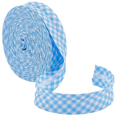 BENECREAT 10m Himmelblau Streifen Schrägband 20mm Breites Doppelt Gelegtes Schrägband Tartan Baumwoll Schrägband für Nähen Einfassungen Säume Bekleidung Herstellung Haar Bastelbücher