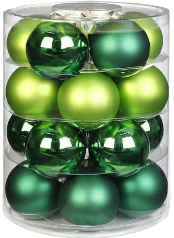 MAGIC Weihnachtskugeln Glas 6cm 20 STK. Christbaumkugeln Farbe: Evergreens (hellgrün grün dunkelgrün)