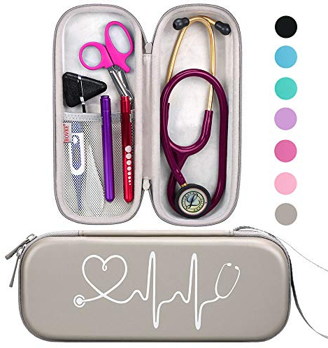 BOVKE Harte Tasche für 3M Littmann Littmann Classic III Stethoskop zur Überwachung, MDF Acoustica leichtes Zweikopf-Stethoskop, Extra Netztasche für Medical Scissors and LED Stiftlampe, Grau