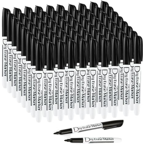 Volcanics Schwarze, trocken abwischbare Marker, geruchsarm, feine Whiteboard-Marker, dünn, Box mit 80 Stück