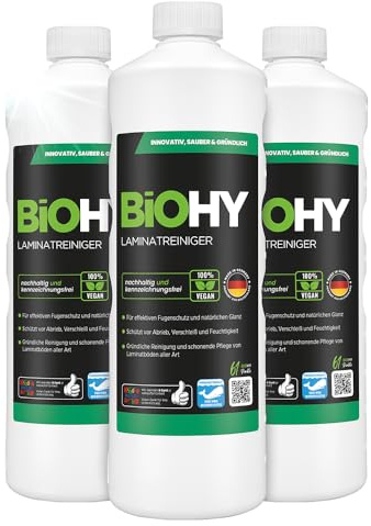 BiOHY Laminatreiniger (3 x 1 Liter) | 2 in 1 Laminatpflege & Reinigungsmittel | reinigt gründlich, schonend & reduziert Wiederverschmutzung | für eine streifenfreie Reinigung | tierfreundlich