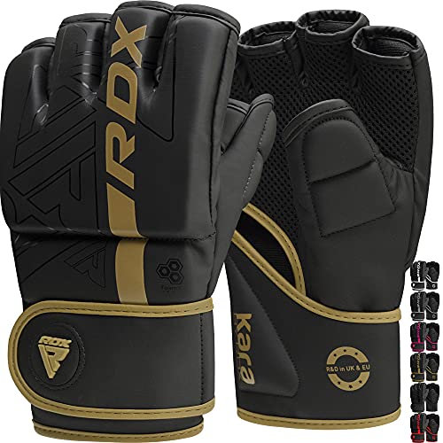 RDX MMA Gloves Grappling Sparring, Pre-Curved Martial Arts Mitts, Ventilated Palm, Men Women Adults & Kids, Maya Hide Leather, Cage Fighting Boxing Combat Training Muay Thai Punching Bag, Kickboxing