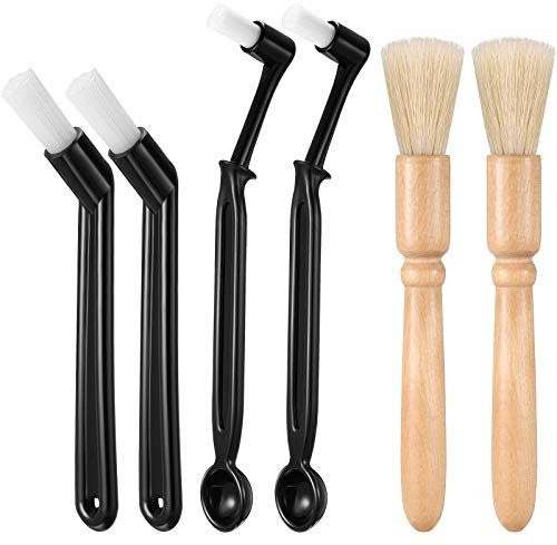 Patelai 6 Pieces Coffee Machine Cleaning Brush Set Machine Cleaning Brush Tool with Spoon, Coffee Grinder Cleaning Brushes, Wood Handle and Soft Bristles for Group Head