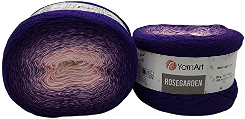 YarnArt Rosegarden Ullnystan, 500 gram, färggradient, 100 % bomull, stickylle, flerfärgad (lila rosa 321)