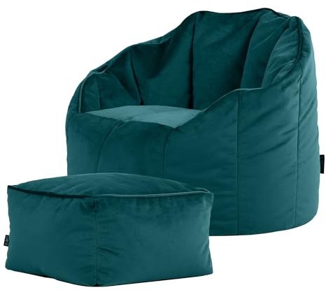 icon Sirena Pouf Poltrona con Poggiapiedi, Verde Acqua, Sedia Velluto, Grande Pouf Sacco con Riempimento Incluso, Poltrona Conchiglia, Camera da Letto, Soggiorno, Mobili Soggiorno