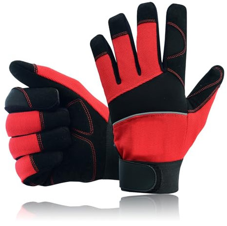 Swift Wear Safety Work Gloves Heavy duty Hand Protection Mechanic Gardening Builders Cut Multipurpose DIY Maintenance Adjustable Gloves (S, Red)