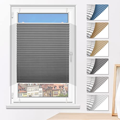 Plissee Verdunklung ohne Bohren Verdunklungsplissee Klemmfix Grau 75x200cm(BxH) Faltrollo 100% Blickdicht Sonnenschutz & Schallschutz Plisseerollo für Fenster & Tür