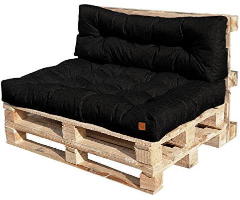 Bielik Pallet Cushion 120 x 80 Set for Pallet Furniture | Waterproof Euro Pallet Seat Cushion | Pallet Sofa Complete Consists of 2 Parts in Colour: (Black)
