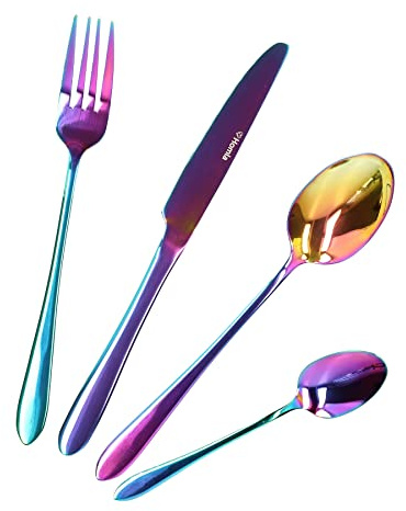 HOMLA Abele Set de 16 Couverts en Acier Inoxydable - Couverts Élégants avec Couteau, Fourchette, Cuillère, Cuillère à café - Couverts de Table pour la Maison - Ensemble pour 4 Personnes - Irisé