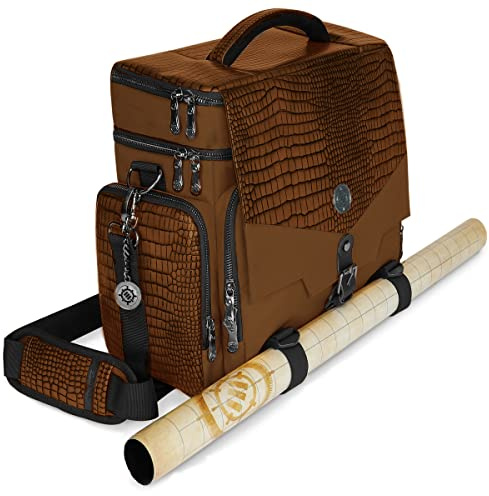 ENHANCE Borsa DND dell'Avventuriero RPG Collector's - Borsa da Viaggio Esterna in Pelle di Drago con Custodia per Miniature, dadi DND e tasche per Gettoni, Adatta per 4-8 libri (Marrone Dragon)