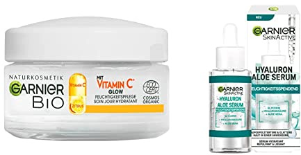 Garnier Feuchtigkeitspflege Set: Vitamin C Tagescreme (50ml) + Hyaluron Aloe Vera Serum (30ml) - Spendet intensive Feuchtigkeit, mildert Pigmentflecken | Für einen strahlenden Teint