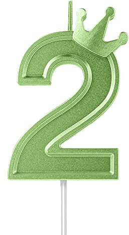 7,6cm Velas Cumpleaños Numeros, 3D Velas Cumpleaños Numeros con Decoración de Corona a Velas con Número de Cumpleaños para Pastel Cumpleaños Aniversario Fiestas (Verde, 2)