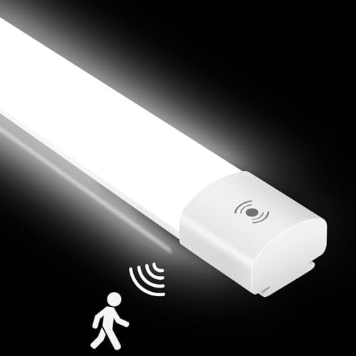 Led Feuchtraumleuchte mit Bewegungsmelder 60CM, Deckenleuchte Led Röhre 20W 2200LM,IP65 Kellerleuchte,Wasserfest Feuchtraumlampe Wannenleuchte für Werkstatt Garage Küche Bad Büro,Neutralweiß,4000K