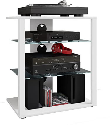 VCM HiFi Holz Möbel/Rack Schrank Phono Regal / 2 Glasböden/Maße: H. 70 x B. 60 x T. 41 cm/Phono Mediaregal - Folas