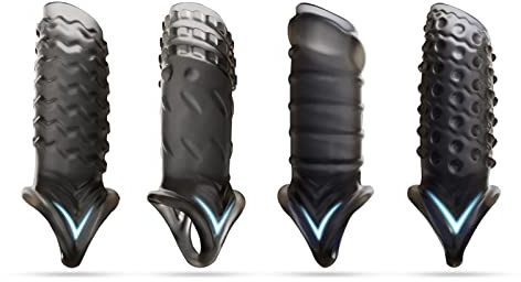 BDSMYEE Gaine Pénis 4 Pièces pour Homme, Gaine Pénis Agrandissement du Pénis Éjaculation Retardée Massage Vaginal Sextoys pour Couples