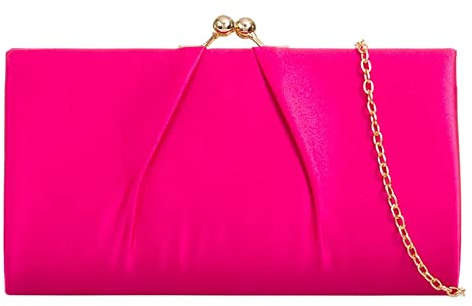 UShopUK Bolso de mano de satén para novia, graduación, boda, noche, fiesta, bolso de mano, medium (Rosa fucsia)