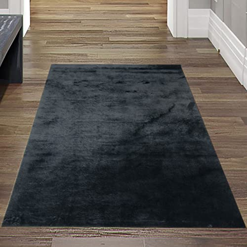 Teppich-Traum Moderner Teppich Waschbar Einfarbig Schwarz 80x150 cm | Kuschelig und weich, bis 30 °C waschbar, pflegeleicht, rutschfest, langlebig, saugrobotergeeignet, Flur & Schlafzimmer