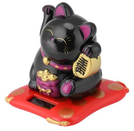 Jectse Lucky Cat Winkearm, solarbetriebene süße Winkekatze Fengshui Lucky Cat Swinging Arm für Home Office Display(Schwarz)