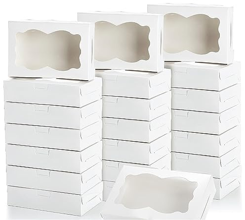 20-pack vita kaklådor för presentgivning, 9,5 tum x 6,1 tum x 3 tum bagerigodislåda med klart fönster, behandla efterrättslådor för bakverk munkar godis kex makaron choklad jordgubbe (18 x 11,5 x 7,8