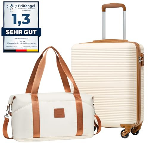 COOLIFE Handgepäck Koffer 55x40x20cm + 30L Reisetasche (45×36×20cm) für Ryanair & Easyjet mit 4 Silent Spinner Rädern & TSA-Schloss – ABS-Hartschale, Leicht Handgepäck Set