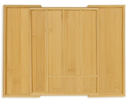 Relaxdays Besteckkasten, ausziehbar, 5 bis 7 Fächer, Schubladen Ordnungssystem, Bambus & MDF, Besteck Organizer, natur