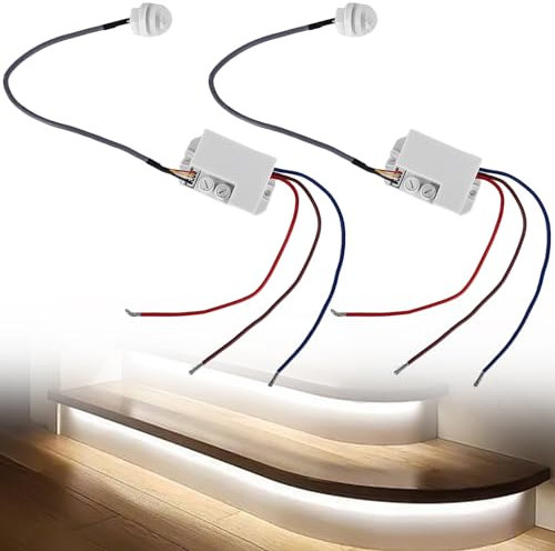 Lot de 2 mini détecteurs de mouvement infrarouges, détection 120°, 6 m, 230 V, détecteur de mouvement pour l'extérieur et l'intérieur, détecteur de mouvement pour l'intérieur et l'extérieur, détecteur