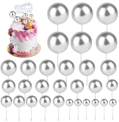 30 Palline Decorative per Torte, Topper per Compleanno, Decorazioni per Torte di Compleanno e Matrimoni, Feste e Baby Shower
