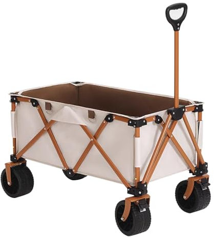 NRNQMTFZ Klappbarer Handwagen Strand Camping Einkaufen,Breiter Auto-Reifen Gartenwagen,Faltbarer Bollerwagen Geländetauglich, für Camping, Einkaufen, Gärtnern(Off White)