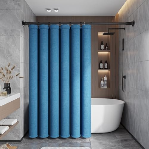 ANAZOZ Duschvorhang Blau 120x180, Dusch Gardine Polyester Anti-Schimmel Waschbar Duschvorhänge Leinenoptik mit Hacken