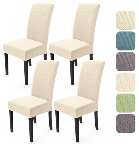 Stuhlhussen 4er Set Stretch Stuhlbezug Universal Jacquard Esszimmerstühle Stuhlhussen Abnehmbar Waschbar Hussen Für Stühle Dekoration Stuhlbezug für Esszimmer Bankett Hotel (Cremeweiß, 4er Set)-T