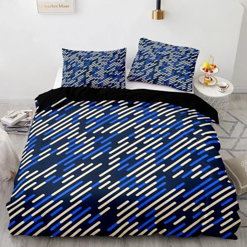 LUYAPOND Sommerbettwäsche 135x200 Blaue Linien Bettwäsche 135x200 Set für Kinder, Weich Atmungsaktive Mikrofaser Bettbezüge, 1 Bettbezug mit Reißverschluss + 1 Kissenbezug 80x80 cm