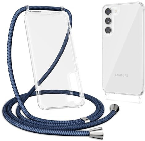ZTOFERA Crossbody Lanyard Case for Samsung Galaxy S23 5G (6.1), Ultra Clear Hard Back + Soft Bumper Protective Phone Case with Strap Adjustable Neck Cord Shockproof Cover, Navy Blue