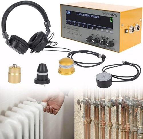 XCSCUK Detector de Fugas de Agua subterránea con Auriculares y frecuencia Ajustable, Detector de Fugas de Agua en tuberías Exteriores