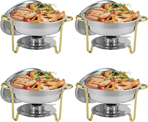 QAUUCP 2/4 Pack Set da Buffet Chafing Dish Rotondo in Acciaio Inox Pieghevole e Set scaldavivande e scaldavivande for Buffet Chafing Dish Buffet(4packs)