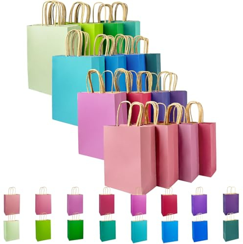 Gcardist 16Pcs Krafttaschen mit Griffen 21x15x8cm Kleine Geschenktaschen 16-Licht Verschiedene Senior Farbe Taschen Mehrfachverwendung (8.3x6x3Inch, Kleine Größe)